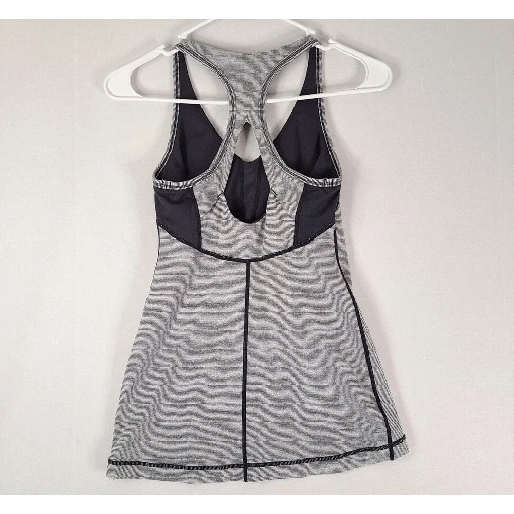 Lululemon Tank Top 4 Racerback Keyhole Stripe Built In Bra Active Black White - Picture 2 of 13